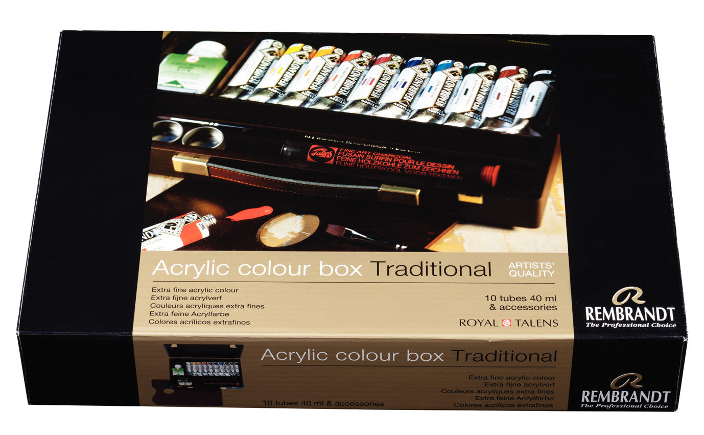 Rembrandt Acrylic colour wooden box set Traditional | 10 x 40 ml + acc
