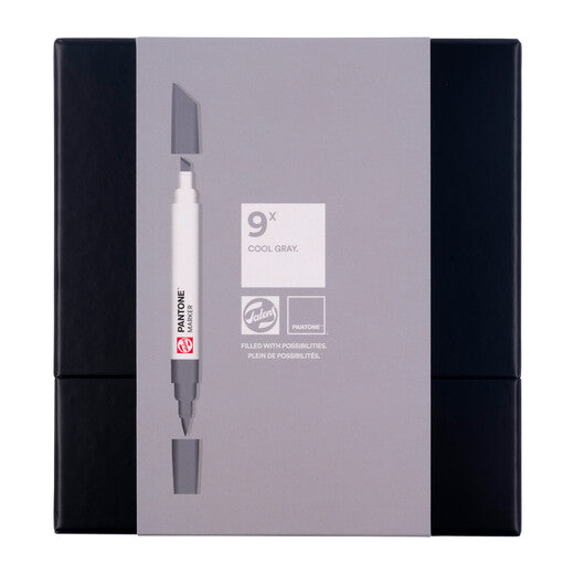 Talens | Pantone Set 9 Pennarelli Cool Gray – Doppia Punta (Pennello E Scalpello), Inchiostro Pigmentato A Base D'Acqua, Ricaricabili