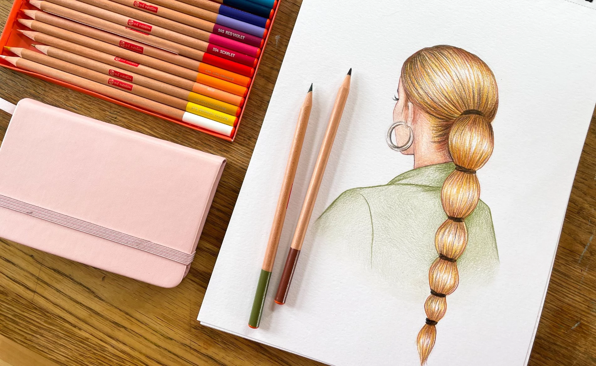 Blond haar tekenen met gekleurd potlood 