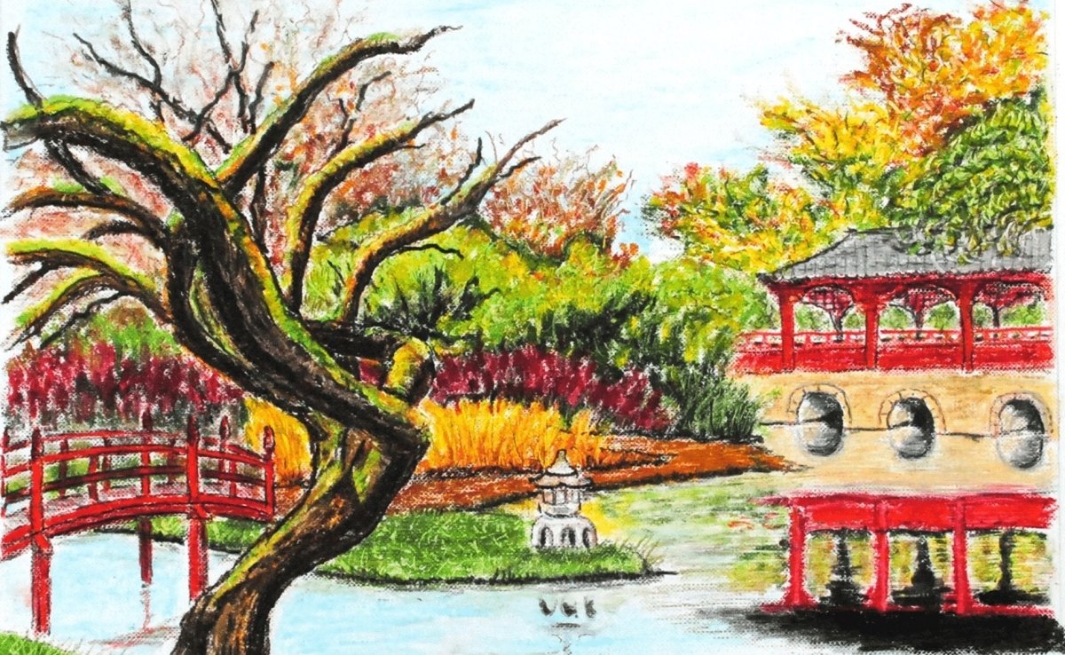 Japanese garden in oil pastel - Royal Talens