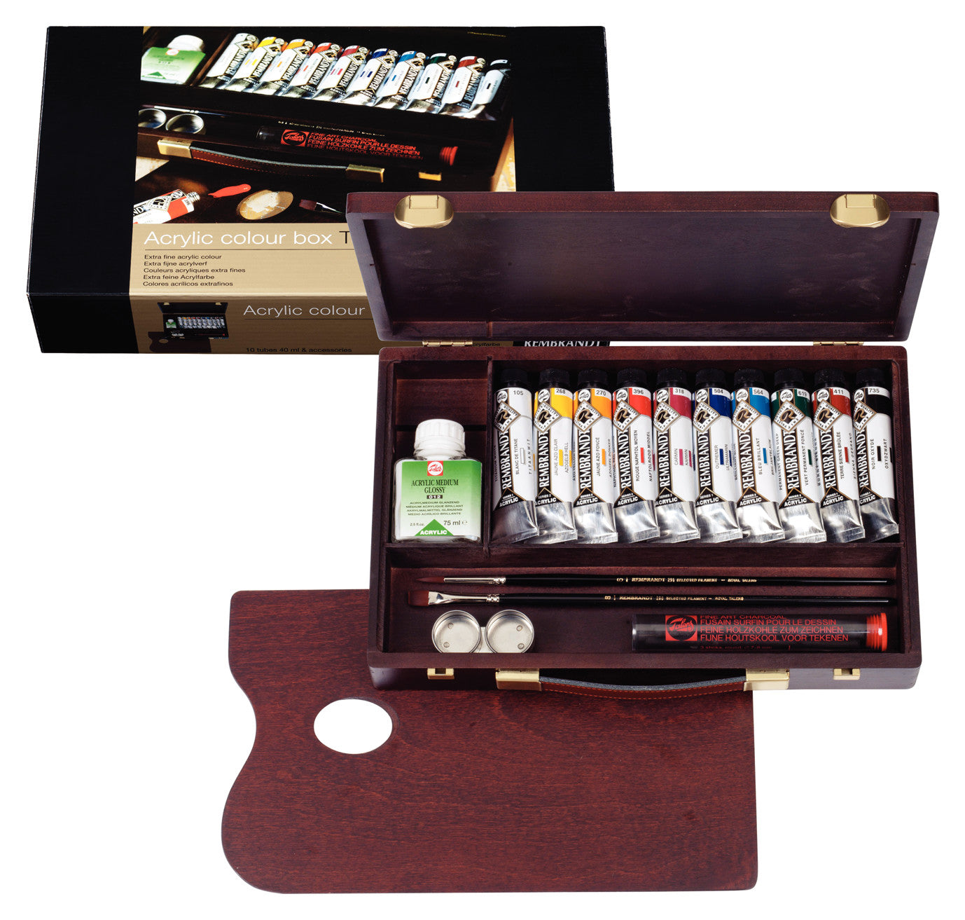 Rembrandt 絵具セット 木製ケース付き　セット上109 Rembrandt Acrylic colour wooden box set Traditional | 10 x 40 ml + acc