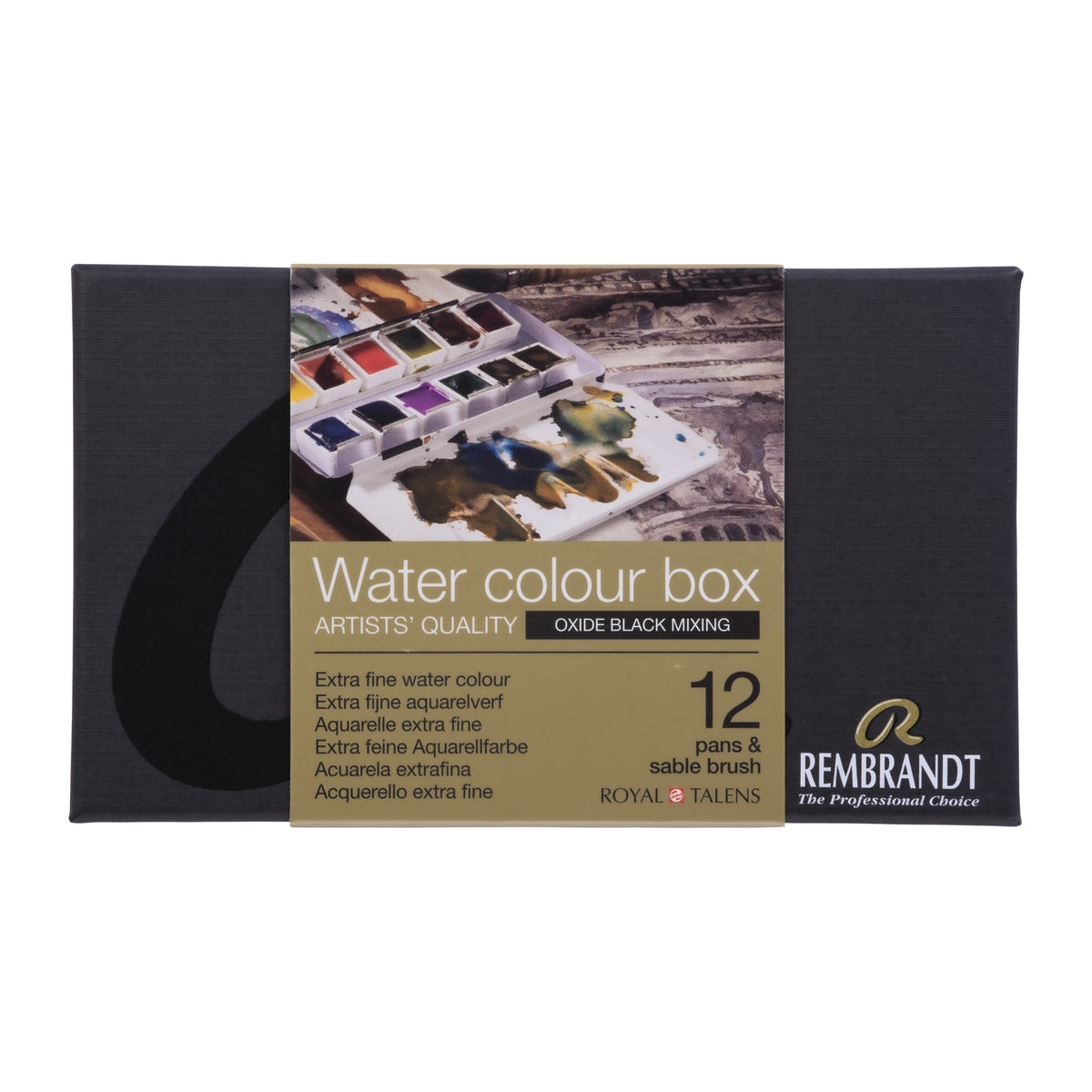 Royal Talens Rembrandt Professional Aquarelle Boîte de 12 poêles en métal avec brosse en martre Royal Talens Rembrandt Professional Aquarelle Boîte de 12 poêles en métal avec brosse en martre