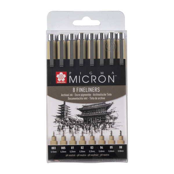 Sakura Pigma Micron Etui 8 fineliners Zwart