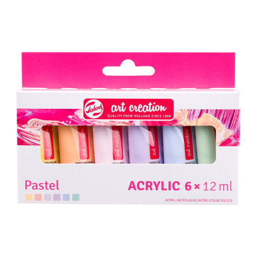 Talens Art Creation Acryl-Set, 12 Tuben 12 ml, Einweg-Palette, Pinsel, Brunnen, Kohle, Stofftuch, Latte Talens Art Creation Acryl-Set, 12 Tuben 12 ml, Einweg-Palette, Pinsel, Brunnen, Kohle, Stofftuch, Latte