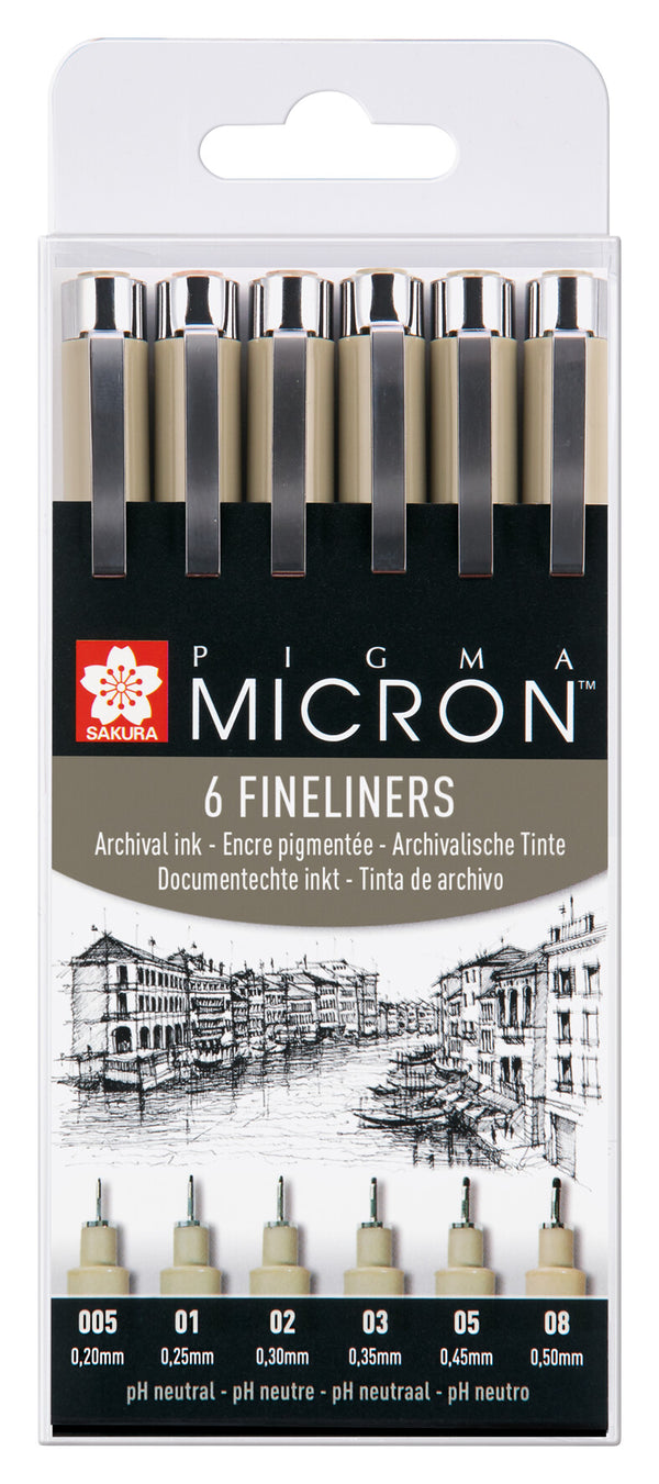 Sakura Pigma Micron Etui 6 Fineliners Zwart