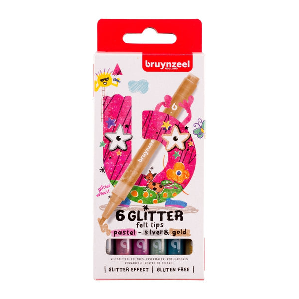 Bruynzeel Glitter felt tip set pastel | 6 colours