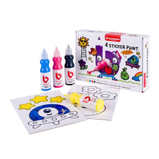 Bruynzeel Stickerverfset - 4 kleuren + 2 templates - Maak je eigen stickers