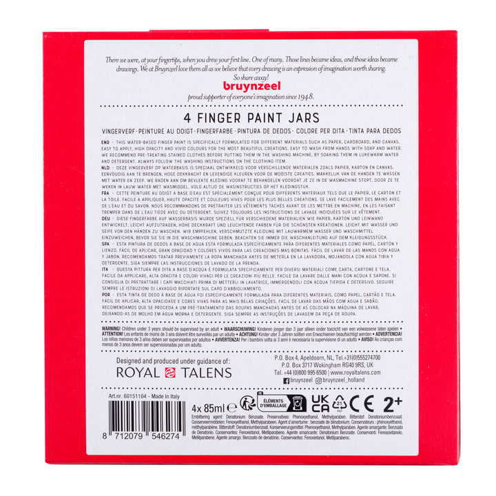 Bruynzeel Fingerfarben-Set auf Wasserbasis |  4 x 85 ml