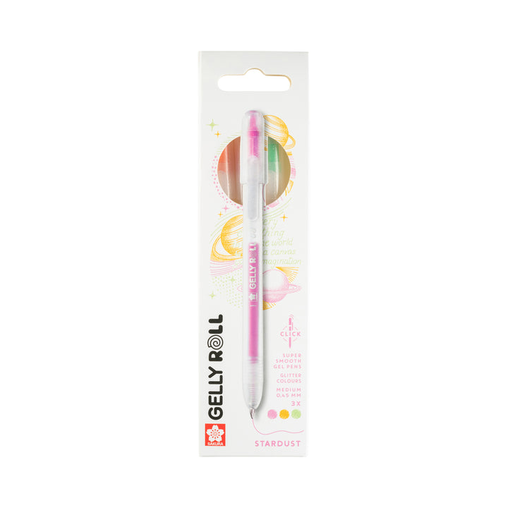 Sakura Gelly Roll stardust glitter gelpennen met klikfunctie, 3-set oranje-roze-smaragd