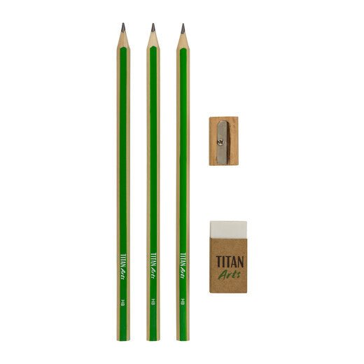 TITAN Arts 3 Graphite Pencils (HB) + Eraser + Sharpener.