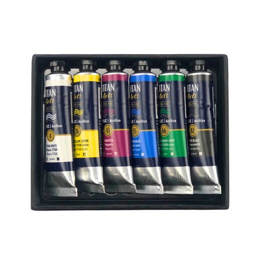 TITAN Arts Coffret de peinture acrylique Extra Fine  Primaires 6 x 20 ml