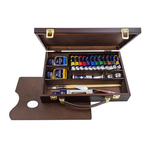 TITAN Arts Extra Fine Oil Paint Set in Wooden Box 20OL | 12 x 20ml + 1 x 60ml + Accessories