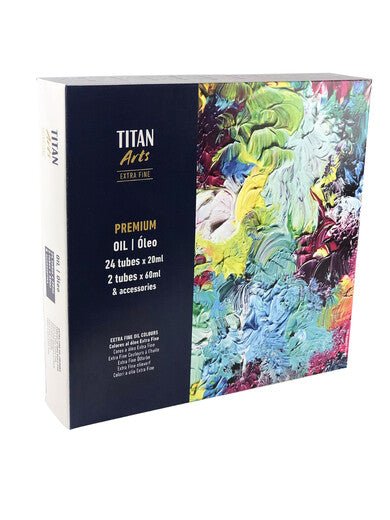TITAN Arts Extra Fine Oil Paint Set in Wooden Box 20OL Premium | 24x20ml +2x60ml + accessories