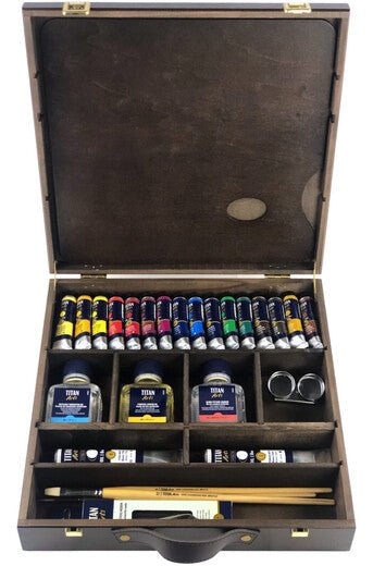 TITAN Arts Extra Fine Oil Paint Set in Wooden Box 20OL Superior | 16x20ml +2x60ml + accessories