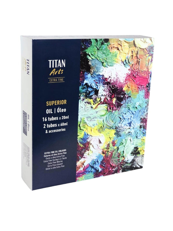 TITAN Arts Extra Fine Oil Paint Set in Wooden Box 20OL Superior | 16x20ml +2x60ml + accessories