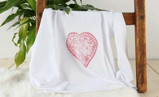 Intricate design on white T-shirt
