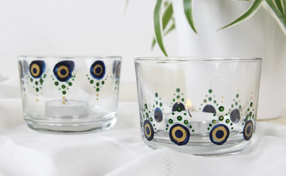 Dotted design on glass tealight holders