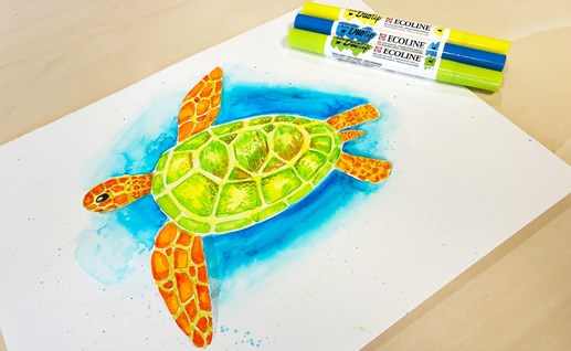 Een schildpad tekenen met Ecoline Duotip