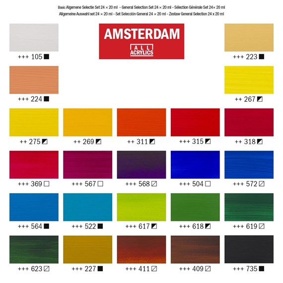 Standard Series Acrylics Algemene selectie Set 24 × 20 ml  - Kleurstaal
